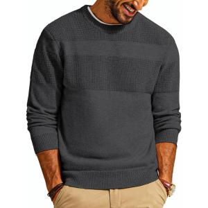 PJ PAUL JONES Mens Sweater Casual Crew Neck Pullover Textured Knit Sweaters(Dark Gray)