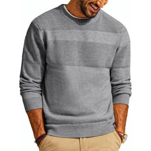 PJ PAUL JONES Mens Sweater Casual Crew Neck Pullover Textured Knit Sweaters(Grey)