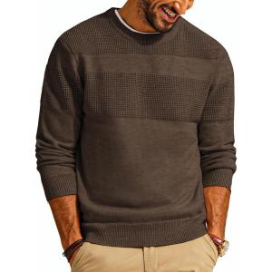 PJ PAUL JONES Mens Sweater Casual Crew Neck Pullover Textured Knit Sweaters(Grey Brown)
