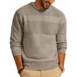PJ PAUL JONES Mens Sweater Casual Crew Neck Pullover Textured Knit Sweaters(Mocha)