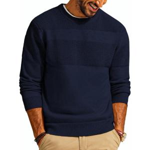 PJ PAUL JONES Mens Sweater Casual Crew Neck Pullover Textured Knit Sweaters(Navy Blue)