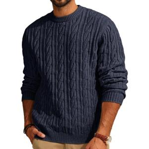 PJ PAUL JONES Mens Sweater Crewneck Cable Knit Pullover Sweater Casual Twist Textured Sweaters(Dark Blue)