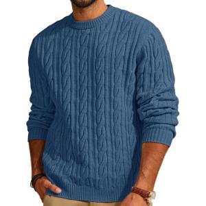 PJ PAUL JONES Mens Sweater Crewneck Cable Knit Pullover Sweater Casual Twist Textured Sweaters(Gray Blue)
