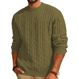 PJ PAUL JONES Mens Sweater Crewneck Cable Knit Pullover Sweater Casual Twist Textured Sweaters(Light Green)