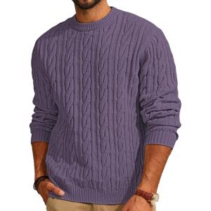 PJ PAUL JONES Mens Sweater Crewneck Cable Knit Pullover Sweater Casual Twist Textured Sweaters(Purple)