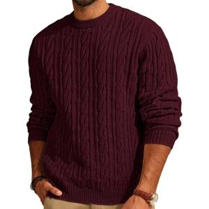 PJ PAUL JONES Mens Sweater Crewneck Cable Knit Pullover Sweater Casual Twist Textured Sweaters(Red)