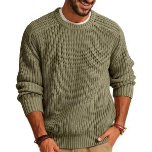PJ PAUL JONES Mens Sweater Crewneck Knit Sweaters Casual Textured Pullover Sweater(Army Green)