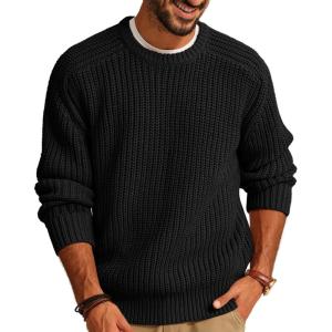 PJ PAUL JONES Mens Sweater Crewneck Knit Sweaters Casual Textured Pullover Sweater(Black)