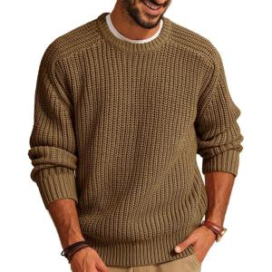 PJ PAUL JONES Mens Sweater Crewneck Knit Sweaters Casual Textured Pullover Sweater(Brown)