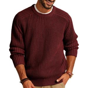 PJ PAUL JONES Mens Sweater Crewneck Knit Sweaters Casual Textured Pullover Sweater(Burgundy)