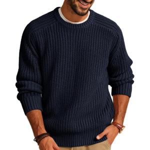 PJ PAUL JONES Mens Sweater Crewneck Knit Sweaters Casual Textured Pullover Sweater(Charcoal Black)