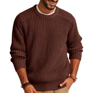 PJ PAUL JONES Mens Sweater Crewneck Knit Sweaters Casual Textured Pullover Sweater(Coffee)