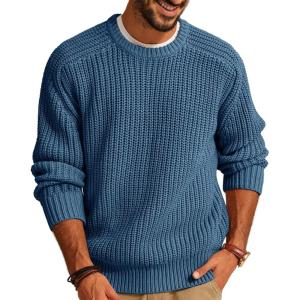 PJ PAUL JONES Mens Sweater Crewneck Knit Sweaters Casual Textured Pullover Sweater(Denim Blue)