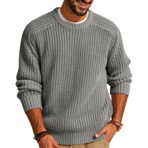 PJ PAUL JONES Mens Sweater Crewneck Knit Sweaters Casual Textured Pullover Sweater(Gray)