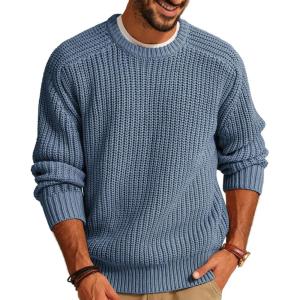 PJ PAUL JONES Mens Sweater Crewneck Knit Sweaters Casual Textured Pullover Sweater(Gray Blue)
