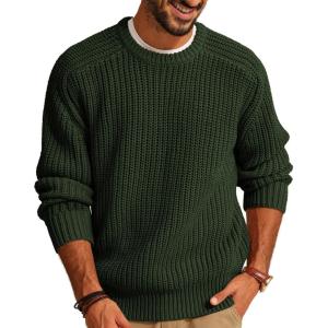 PJ PAUL JONES Mens Sweater Crewneck Knit Sweaters Casual Textured Pullover Sweater(Green)