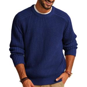PJ PAUL JONES Mens Sweater Crewneck Knit Sweaters Casual Textured Pullover Sweater(Royal Blue)