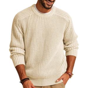 PJ PAUL JONES Mens Sweater Crewneck Knit Sweaters Casual Textured Pullover Sweater(White)
