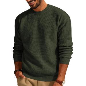 PJ PAUL JONES Mens Sweater Crewneck Knit Sweaters Casual Waffle Pullover Sweater for Men(Army Green)