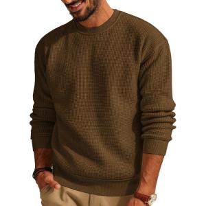 PJ PAUL JONES Mens Sweater Crewneck Knit Sweaters Casual Waffle Pullover Sweater for Men(Coffee)