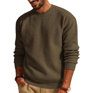 PJ PAUL JONES Mens Sweater Crewneck Knit Sweaters Casual Waffle Pullover Sweater for Men(Dark Brown)