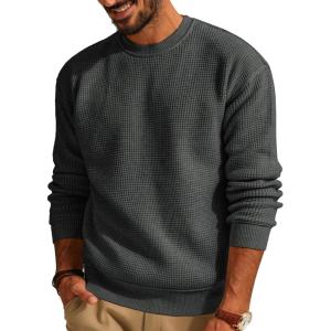 PJ PAUL JONES Mens Sweater Crewneck Knit Sweaters Casual Waffle Pullover Sweater for Men(Dark Gray)