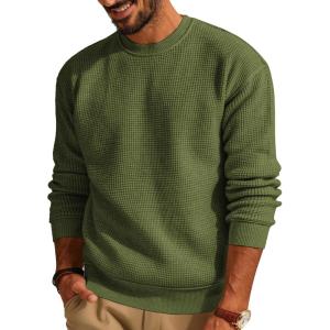 PJ PAUL JONES Mens Sweater Crewneck Knit Sweaters Casual Waffle Pullover Sweater for Men(Green)