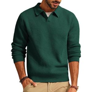 PJ PAUL JONES Mens Sweater V Neck Pullover Sweater Long Sleeve Cable Knit Textured Sweater(Atrovirens)