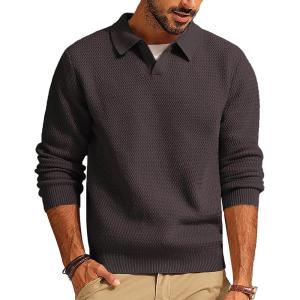 PJ PAUL JONES Mens Sweater V Neck Pullover Sweater Long Sleeve Cable Knit Textured Sweater(Brown)