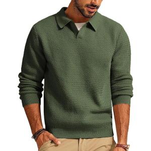 PJ PAUL JONES Mens Sweater V Neck Pullover Sweater Long Sleeve Cable Knit Textured Sweater(Dark Green)