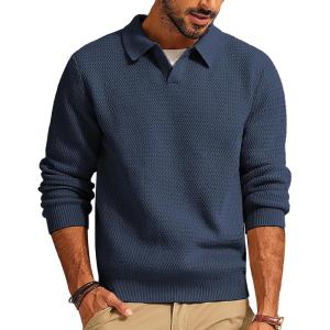 PJ PAUL JONES Mens Sweater V Neck Pullover Sweater Long Sleeve Cable Knit Textured Sweater(Navy Blue)