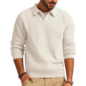 PJ PAUL JONES Mens Sweater V Neck Pullover Sweater Long Sleeve Cable Knit Textured Sweater(White)