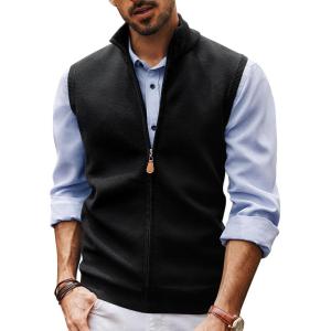 PJ PAUL JONES Mens Sweater Vest Full-Up Knitted Vests Casual Stand Collar Vests Sweater(Black)