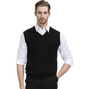 PJ PAUL JONES Mens Sweater Vest V Neck Cable Knitted Casual Sleeveless Pullover Sweaters(Black)