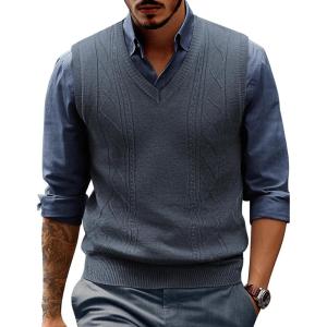 PJ PAUL JONES Mens Sweater Vest V Neck Cable Knitted Casual Sleeveless Pullover Sweaters(Dark Blue)