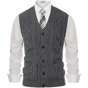 PJ PAUL JONES Men’s Sweater Vest V-Neck Sleeveless Cable Knitted Cardigan Vest(Dark Gray)
