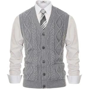 PJ PAUL JONES Men’s Sweater Vest V-Neck Sleeveless Cable Knitted Cardigan Vest(Grey)