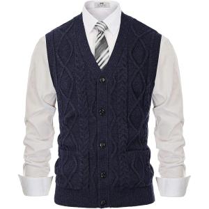PJ PAUL JONES Men’s Sweater Vest V-Neck Sleeveless Cable Knitted Cardigan Vest(Royal Blue)