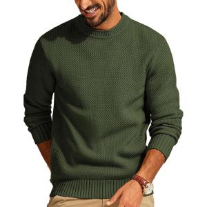 PJ PAUL JONES Mens Sweater Waffle Knit Crewneck Sweater Textured Long Sleeve Pullover(Amy Green)