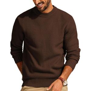 PJ PAUL JONES Mens Sweater Waffle Knit Crewneck Sweater Textured Long Sleeve Pullover(Coffee)