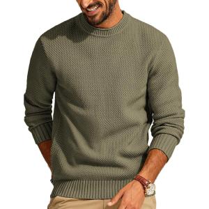 PJ PAUL JONES Mens Sweater Waffle Knit Crewneck Sweater Textured Long Sleeve Pullover(Grey Green)