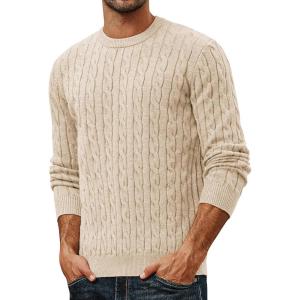 PJ PAUL JONES Mens Sweaters Casual Cable Knit Pullover Sweater Crewneck Twist Sweaters(Apricot)