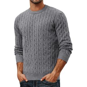 PJ PAUL JONES Mens Sweaters Casual Cable Knit Pullover Sweater Crewneck Twist Sweaters(Dark Gray)