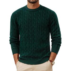 PJ PAUL JONES Mens Sweaters Casual Cable Knit Pullover Sweater Crewneck Twist Sweaters(Dark Green)
