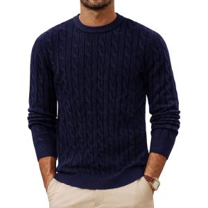 PJ PAUL JONES Mens Sweaters Casual Cable Knit Pullover Sweater Crewneck Twist Sweaters(Navy Blue)