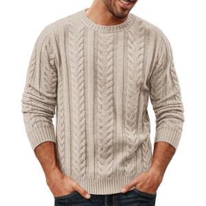 PJ PAUL JONES Mens Sweaters Casual Crewneck Cable Knit Pullover Sweater(Apricot)