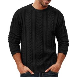 PJ PAUL JONES Mens Sweaters Casual Crewneck Cable Knit Pullover Sweater(Black)