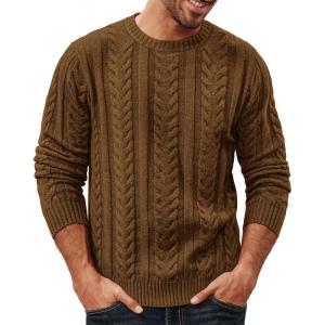 PJ PAUL JONES Mens Sweaters Casual Crewneck Cable Knit Pullover Sweater(Coffee)