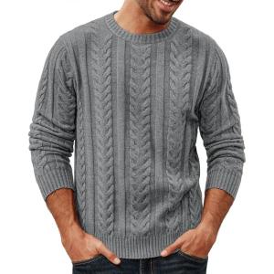 PJ PAUL JONES Mens Sweaters Casual Crewneck Cable Knit Pullover Sweater(Dark Grey)