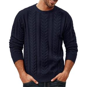 PJ PAUL JONES Mens Sweaters Casual Crewneck Cable Knit Pullover Sweater(Navy Blue)